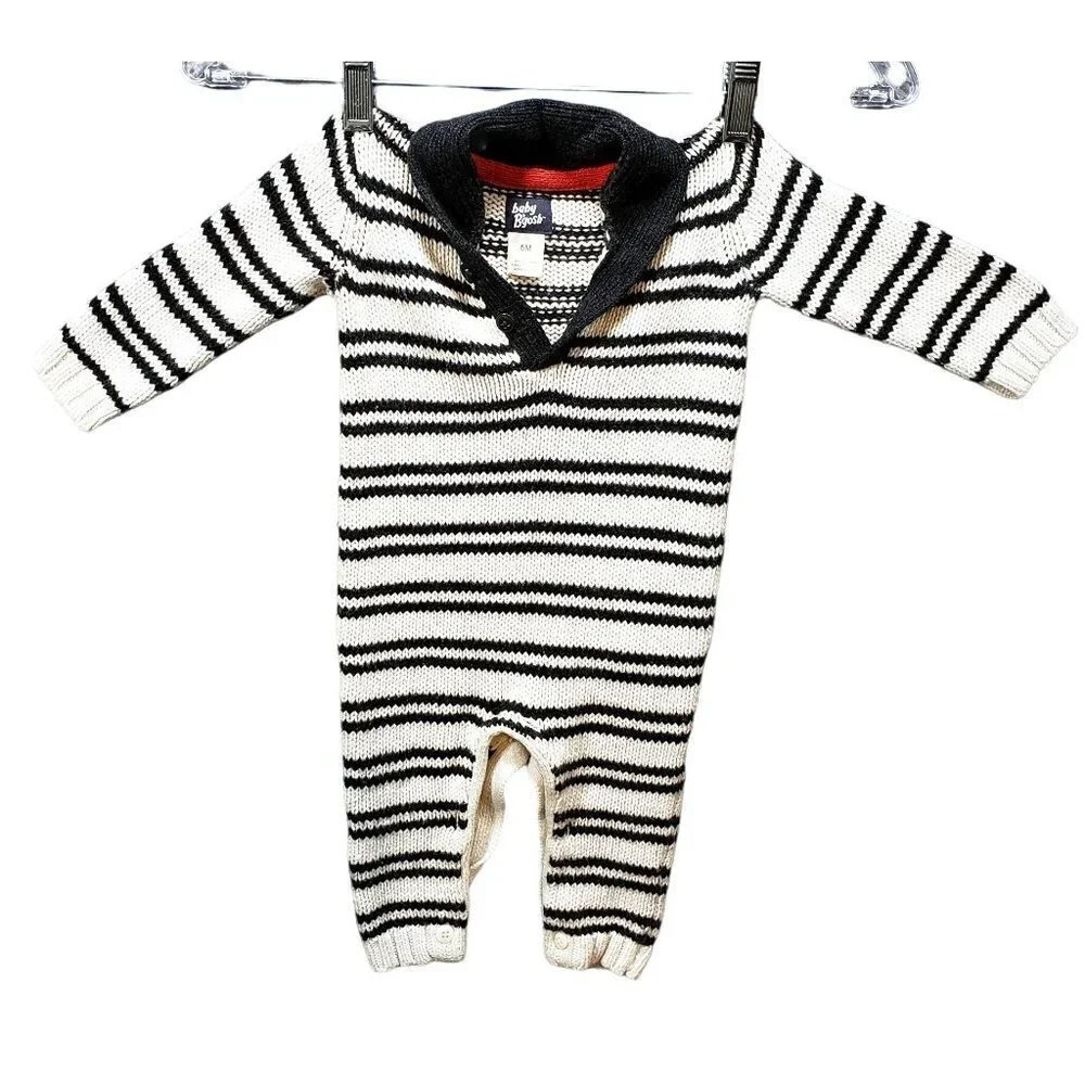 Baby B'gosh L/S Onsie Size 6 Months Knit Crochet Buttons Oshkosh B'gosh Blue EUC